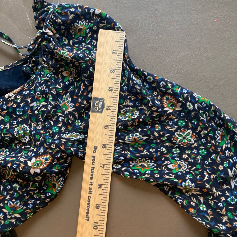 Tory Burch 100% Silk Printed Shift Dress with Ruffles | Elbow Length Sleeves - Picture 11 of 14